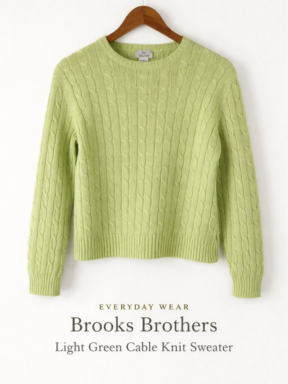 Brooks Brothers 346 Cable Knit Sweater Green Cotton Crewneck M